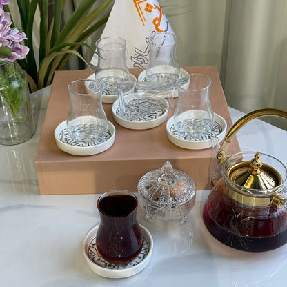 Elegant Decorative Saucers & Tea Glass Set