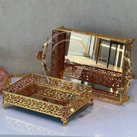 سێتی 2 سینی ئاوێنەیی برۆنزی زێڕی دیکۆراتی لوکس