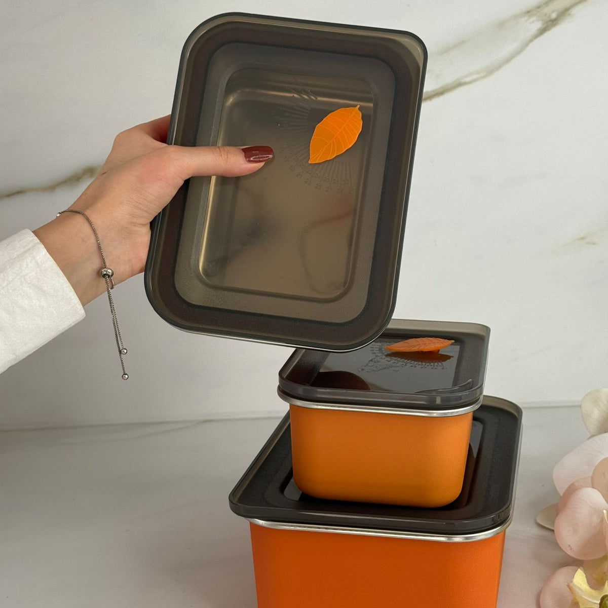 3 Sized - Stackable Steel Food Storage Containers Set With Lids