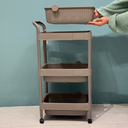 عربة تخزين بلاستيكية بطابقين وثلاثة طوابق مع عجلات