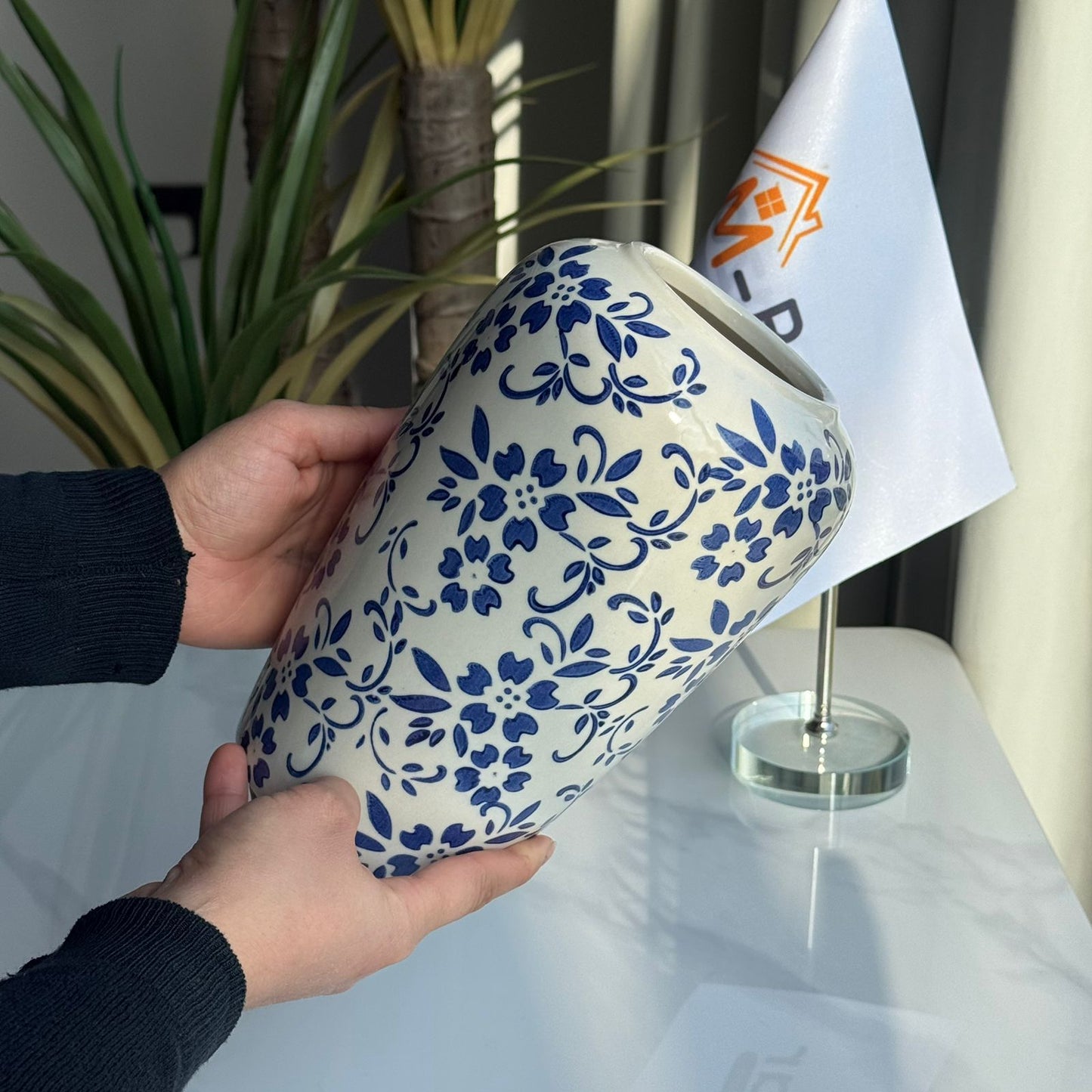 مجموعة مزهرية سيراميك زهرية زرقاء