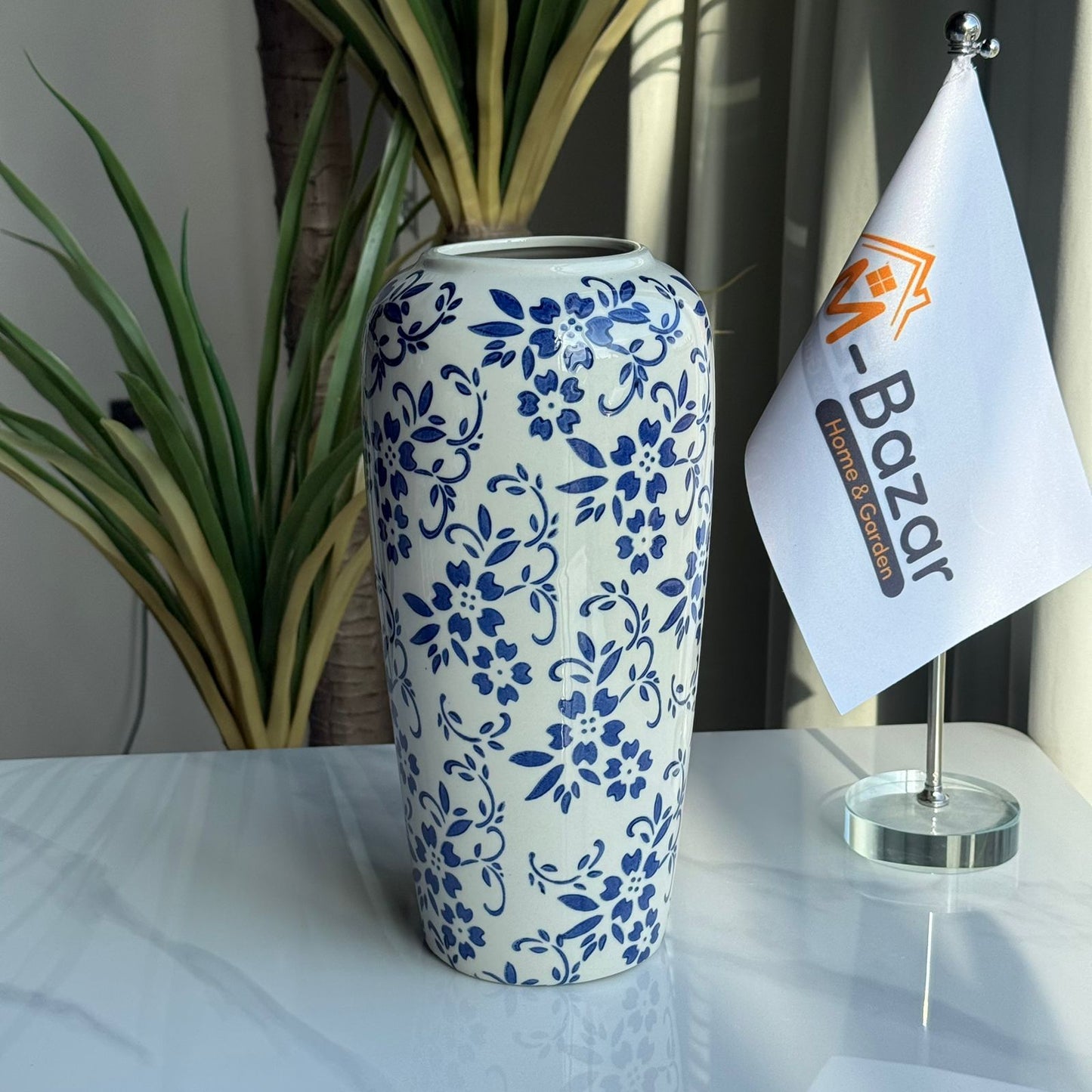 مجموعة مزهرية سيراميك زهرية زرقاء