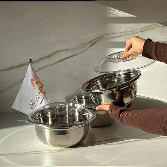 Elegant Silver Stainless Steel Bowl Set with Lids- 3 PCS