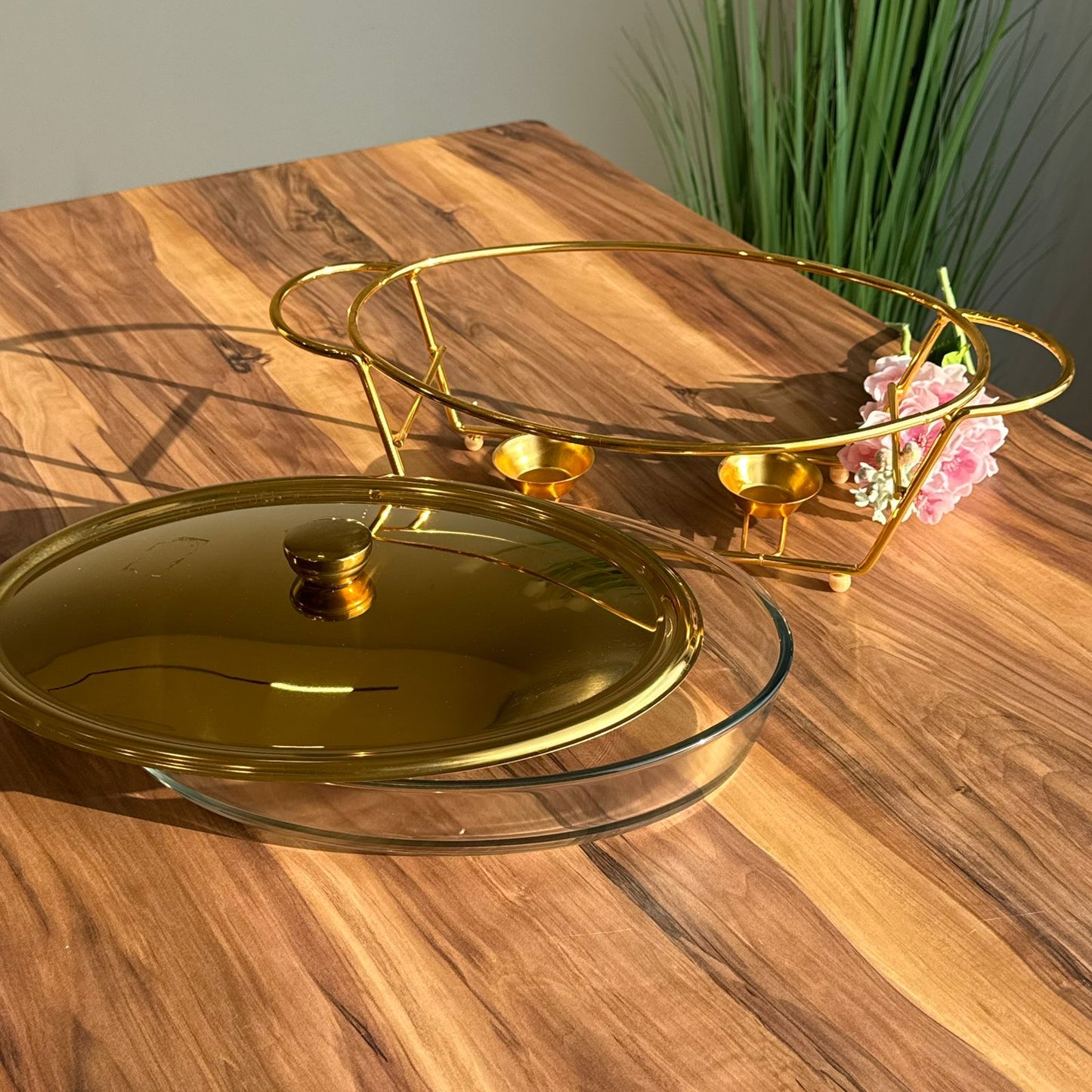 Luxury Gold Glass Chafing Dish Collection – Oval & Round Designs