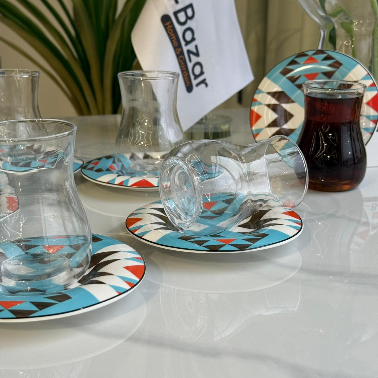 Clear Tea Glass & Decorative Saucer Set