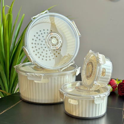Airtight Round Food Storage Container With Date Dial - Set Of 4