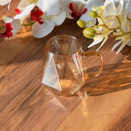 Set Of Trasparent Bronze Diamond Pattern Glass Mug