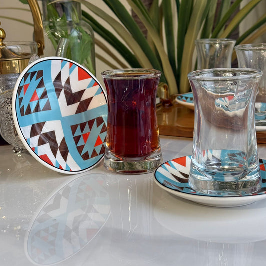 Clear Tea Glass & Decorative Saucer Set