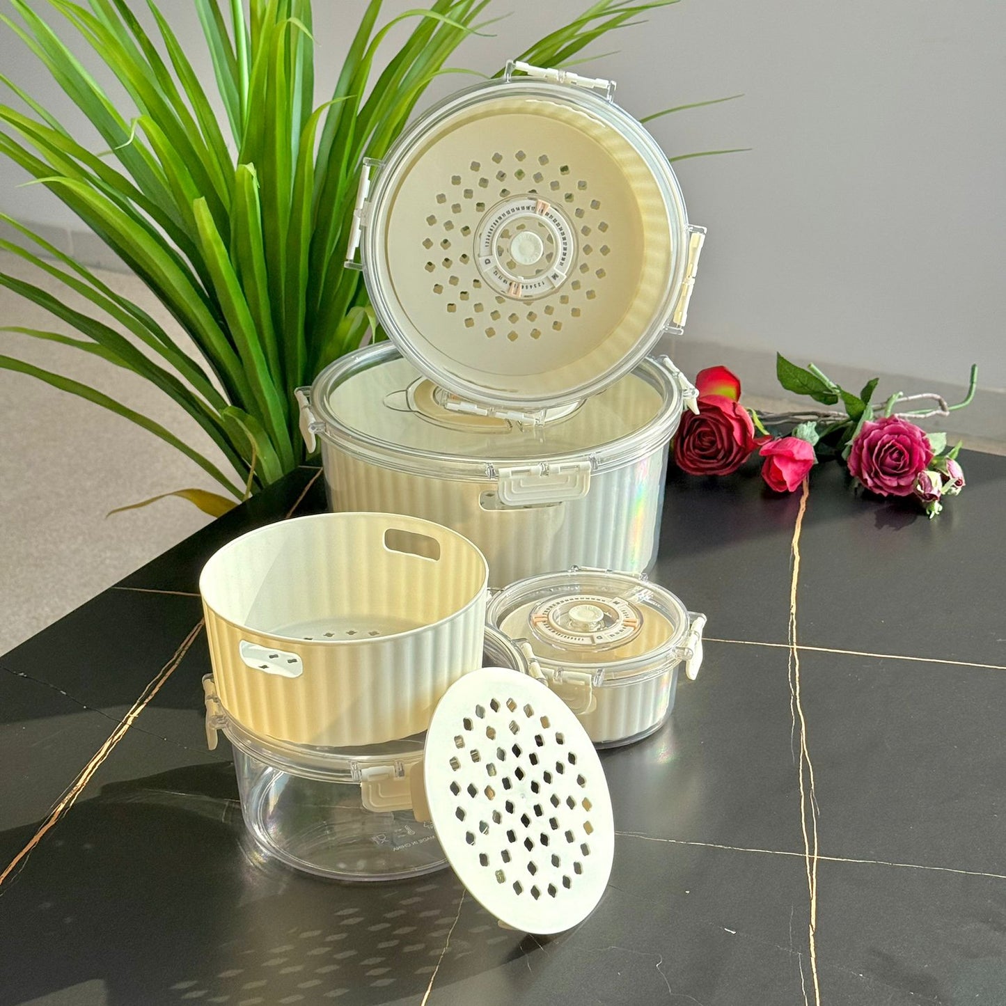 Airtight Round Food Storage Container With Date Dial - Set Of 4