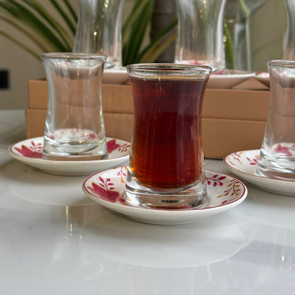 Double-Wall Tea Glass & Floral Saucer Set