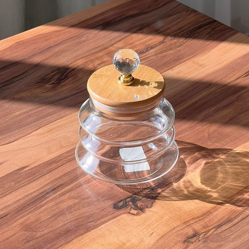 Simple Glass Wooden Lid Storage Jar