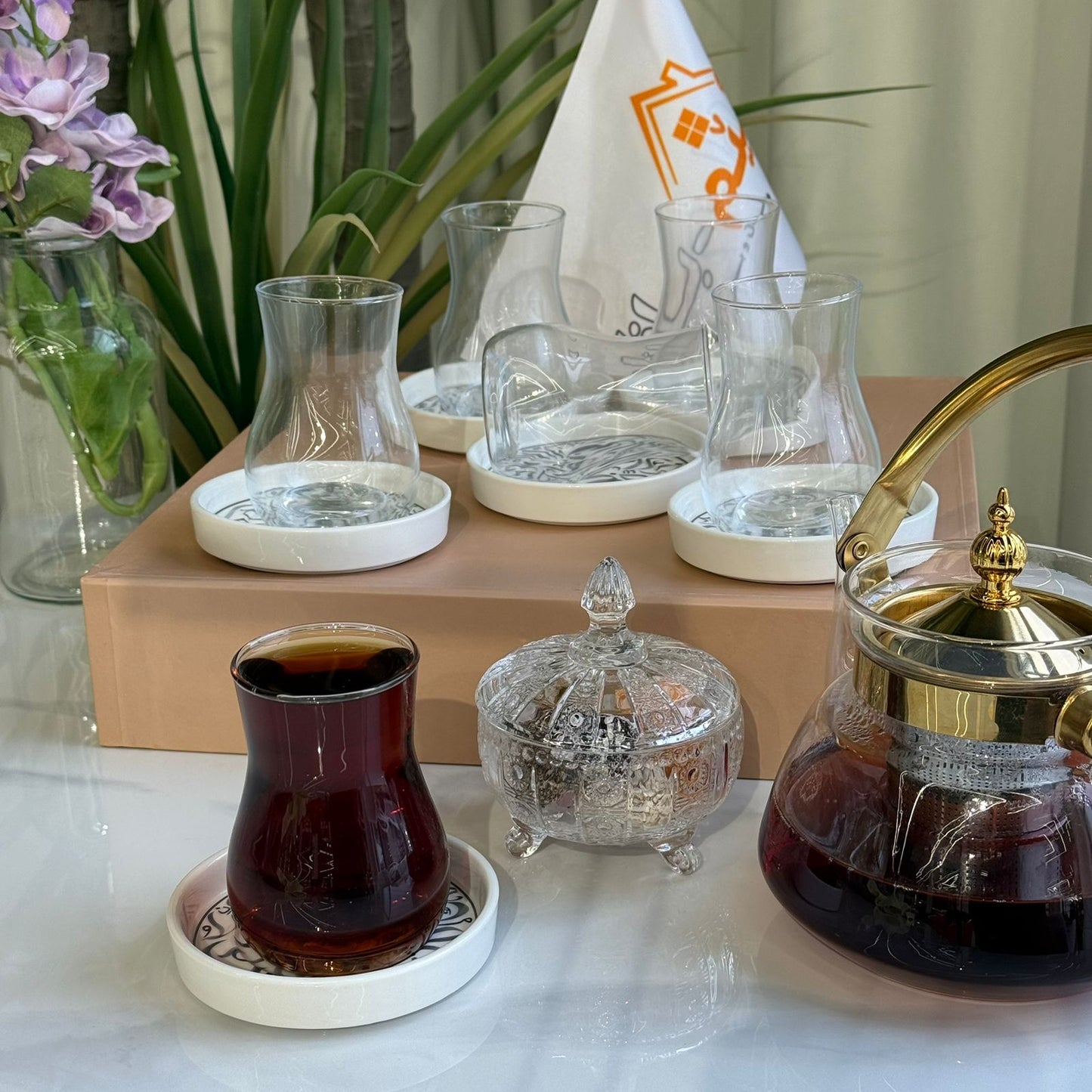 Elegant Decorative Saucers & Tea Glass Set