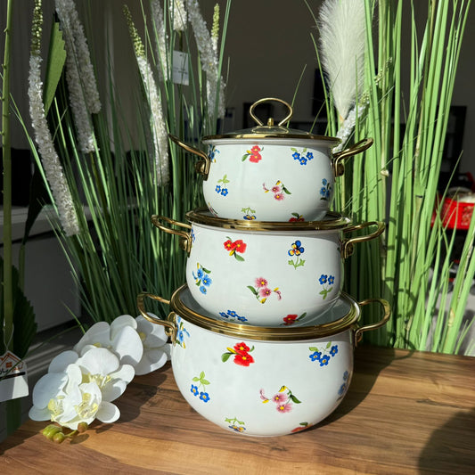 3 Sized - Floral Charm Enamel Cookware