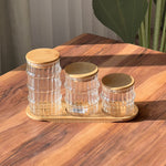 3Pcs Glass Wooden Lid Storage Jars with Tray