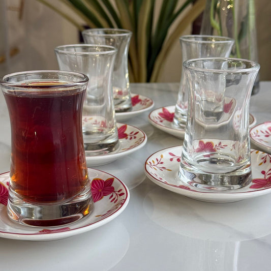 Double-Wall Tea Glass & Floral Saucer Set