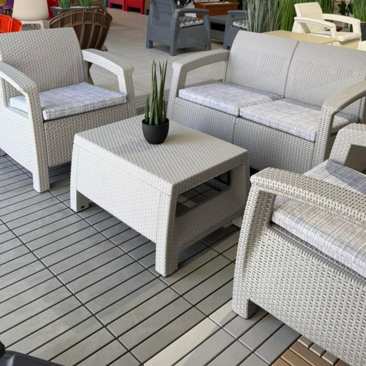 Modern Garden Seating Set - Light Grey & Decorative Cushion