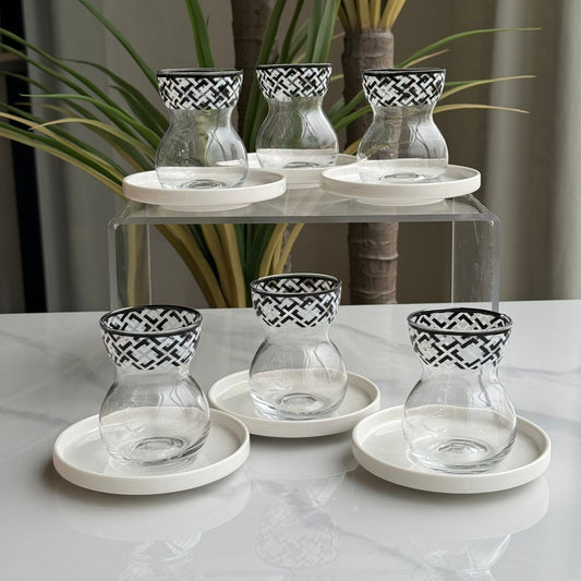 Decorative Tea Glass & Saucers Set