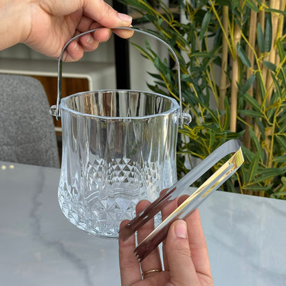 Classic Cut Glass Ice Bucket with Metal Handle & Tongs