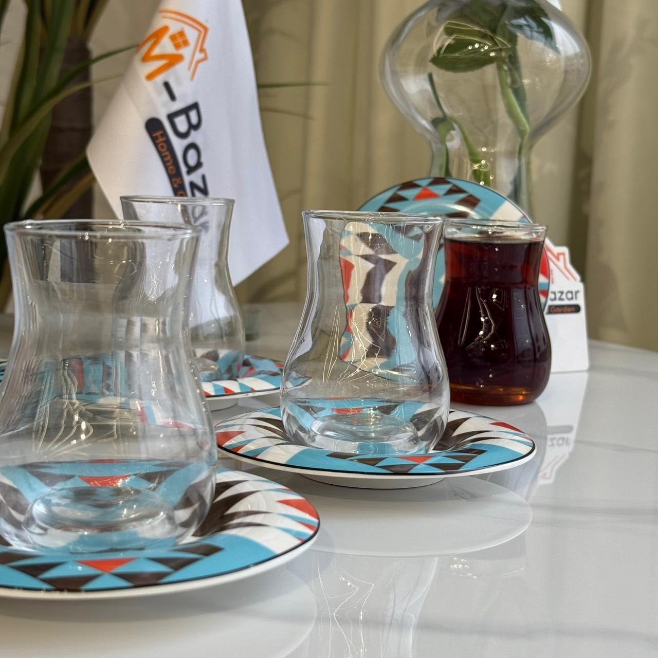 Clear Tea Glass & Decorative Saucer Set