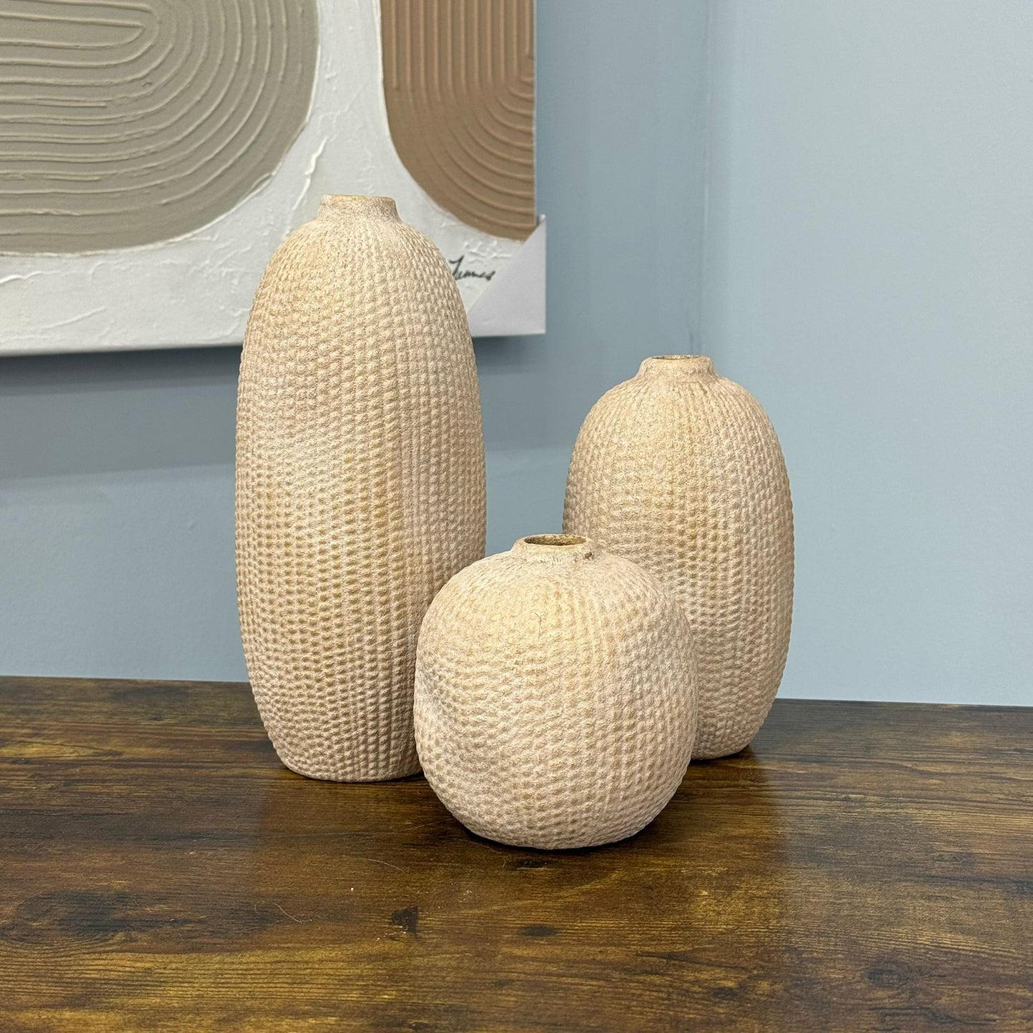 Textured Ceramic Vase Set – Neutral Beige