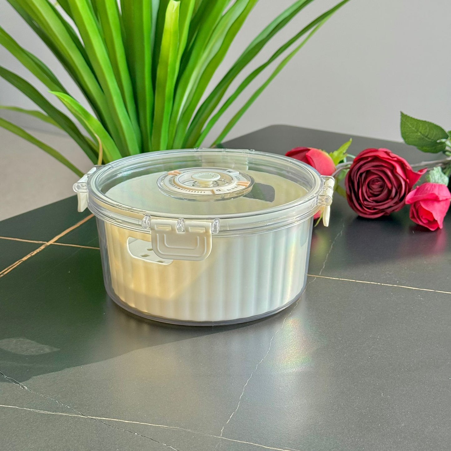 Airtight Round Food Storage Container With Date Dial - Set Of 4