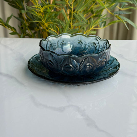 Peacock Embossed Glass Bowl with Plate