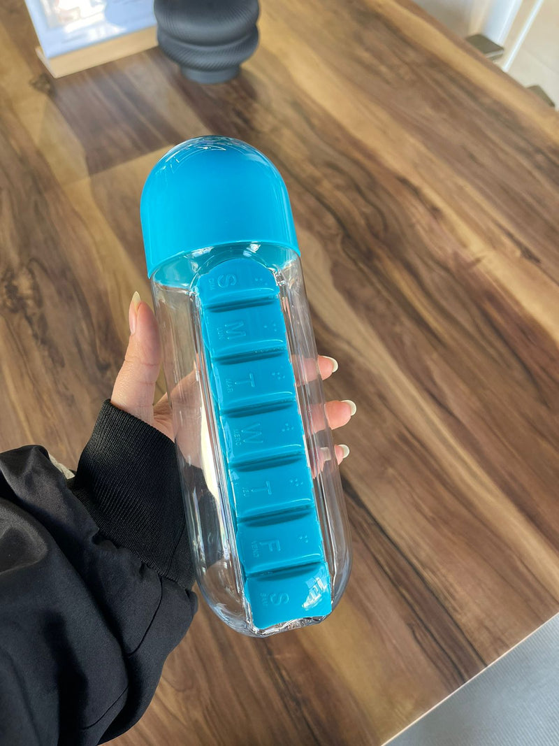 Travel Water Bottle with Daily Pill Organizer