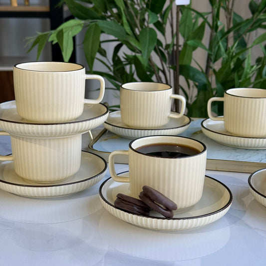 Modern Ceramic Coffee Cups & Saucer – Set of 6