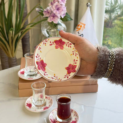 Double-Wall Tea Glass & Floral Saucer Set