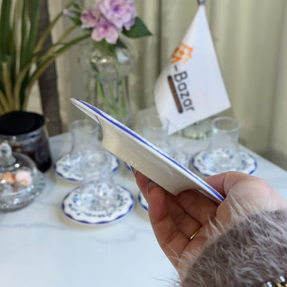 Blue Floral Saucer Tea Glass Set