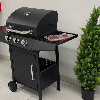 Gas BBQ Grill with Side Shelves & Storage Cabinet