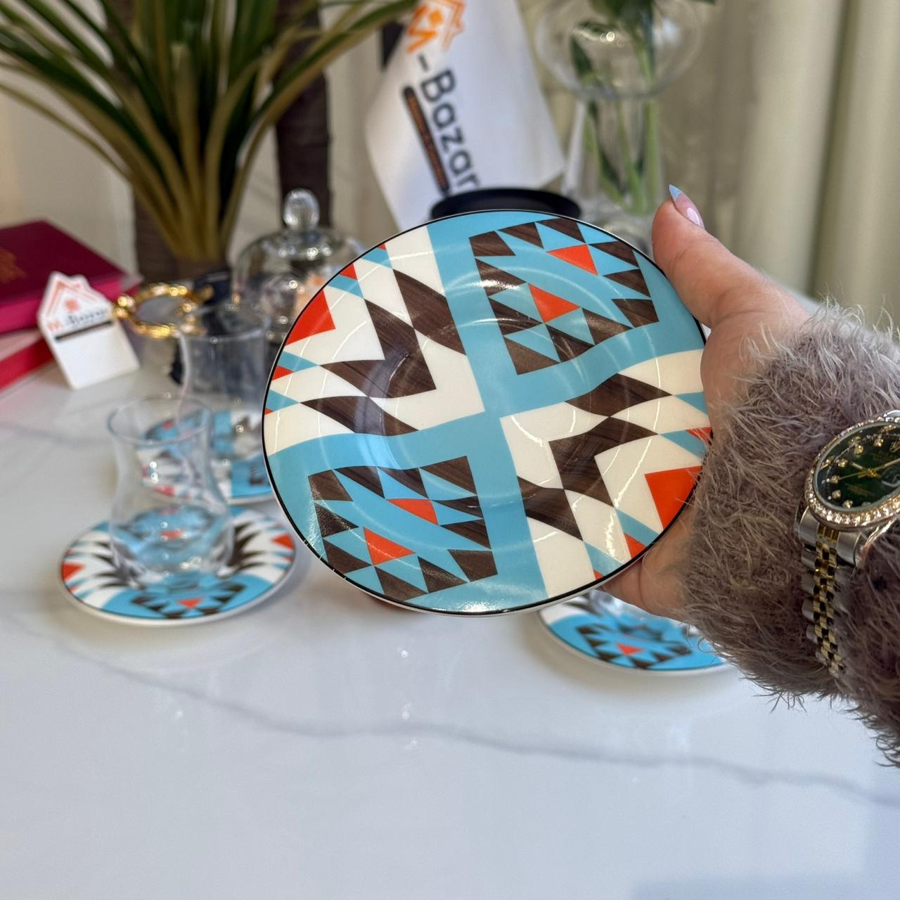 Clear Tea Glass & Decorative Saucer Set