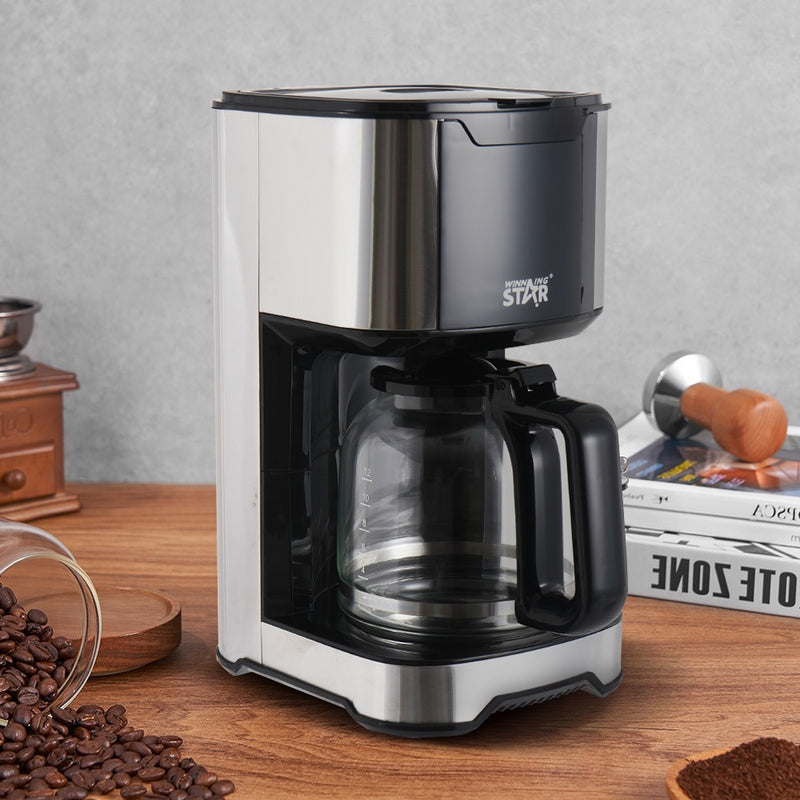 1.2L Stainless Steel Coffee Machine With Glass Pot