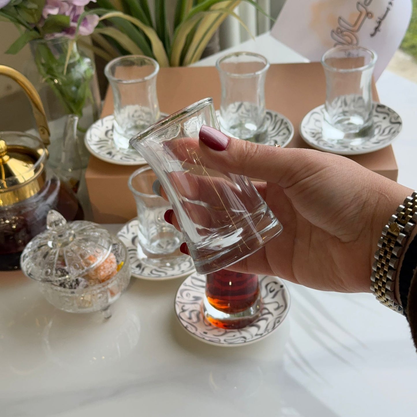 Elegant Double-Wall Tea Glass & Decorative Saucer Set