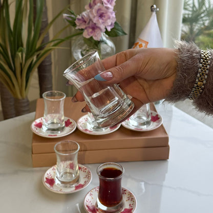 Double-Wall Tea Glass & Floral Saucer Set