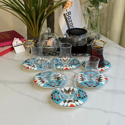 Clear Tea Glass & Decorative Saucer Set