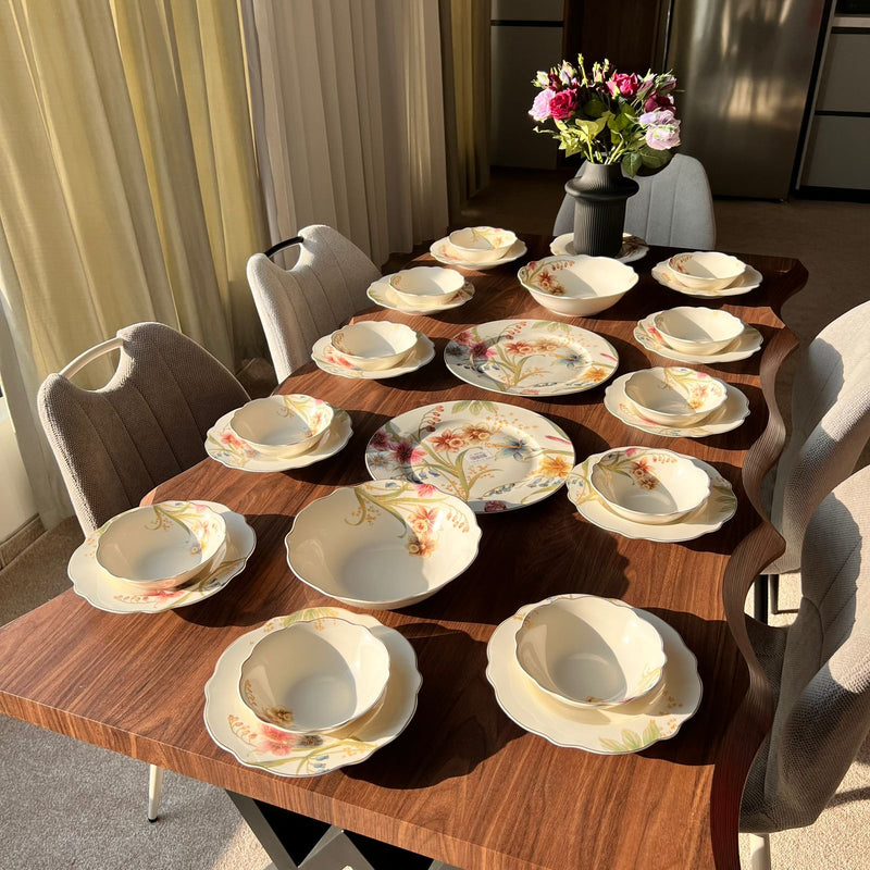 28PCS Ceramic Floral Wavy Dining Tableware Set