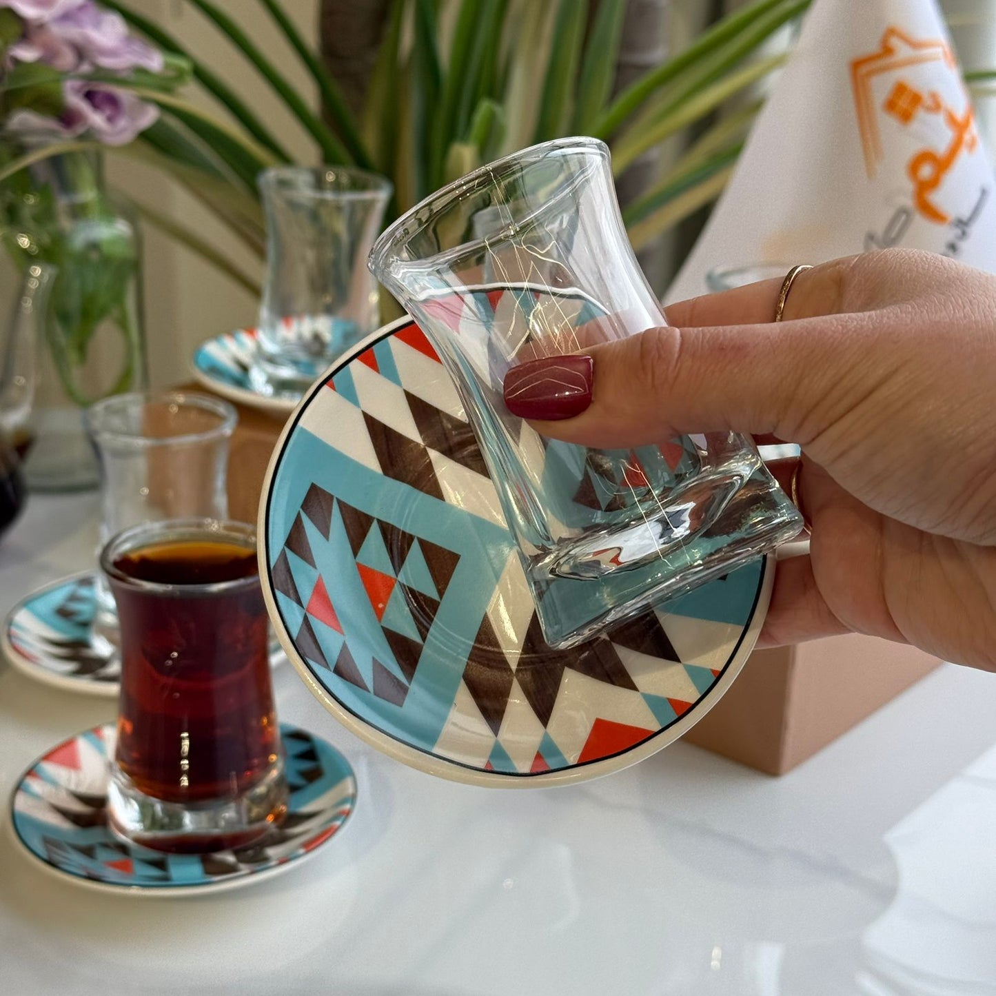 Clear Tea Glass & Decorative Saucer Set