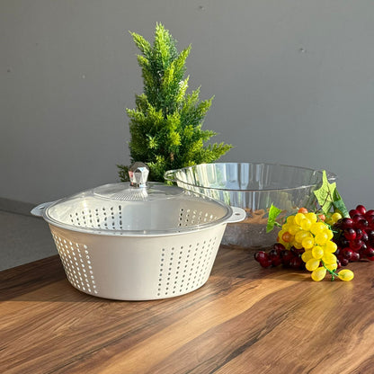 Multi-Purpose Washing & Storage Bowl Strainer With Lid - Round