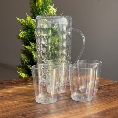 Clear Plastic Water Pitcher Set With Cups