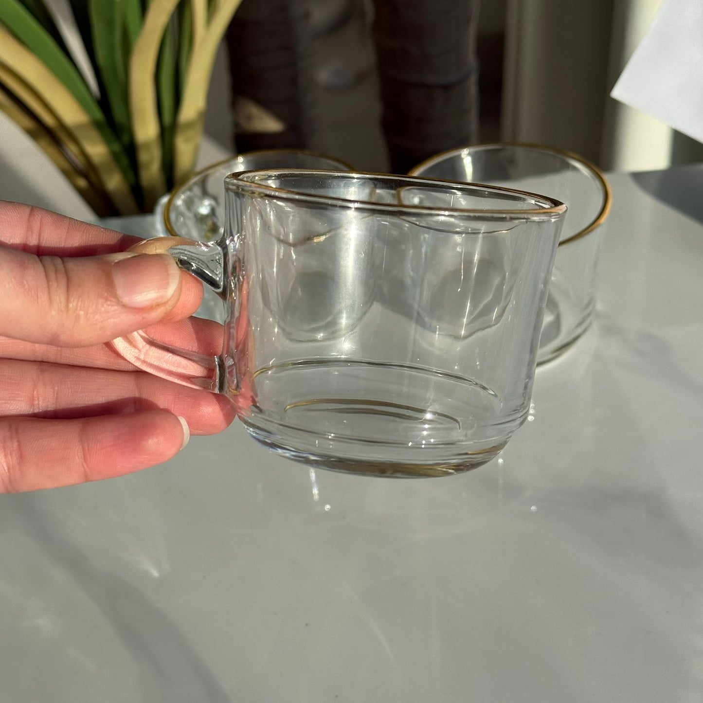 Luxury Clear Tea Cups with Golden Rim - Set Of 3