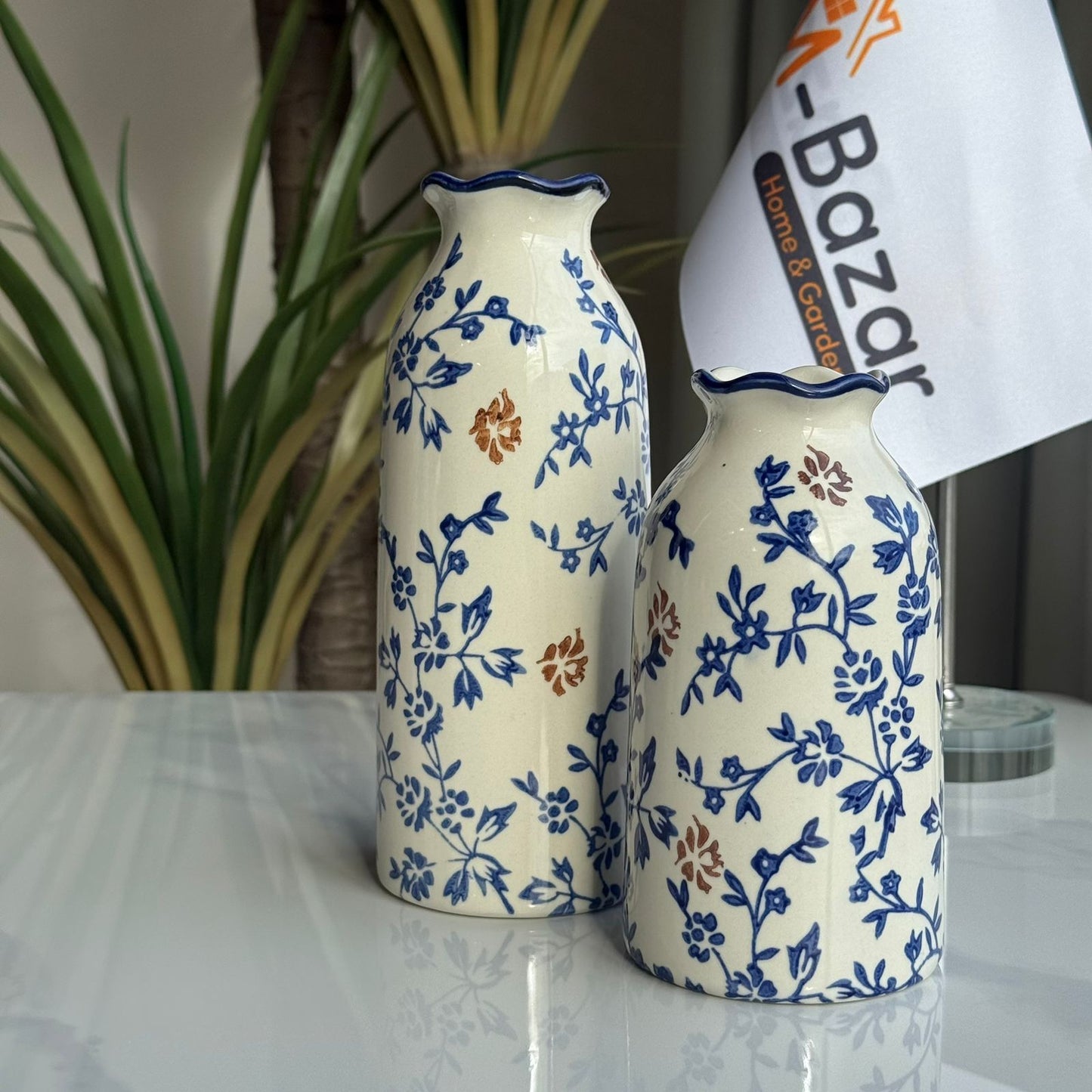 کۆلێکشنی گوڵدانی سیرامیکی گوڵی شین و قاوەیی