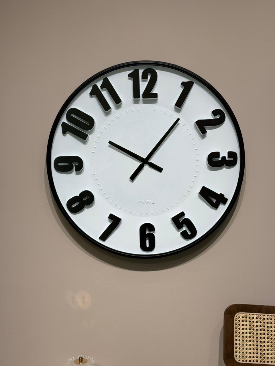 Black & White Round Wall Clock With Large Numbers