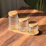 3Pcs Glass Wooden Lid Storage Jars with Tray