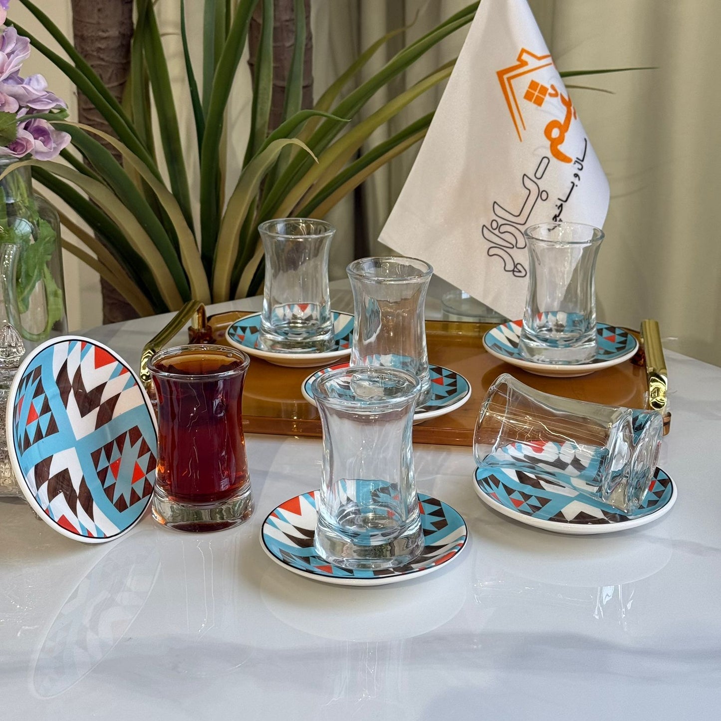 Clear Tea Glass & Decorative Saucer Set