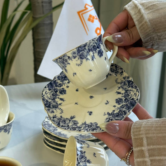 Classic Floral Coffee Cups & Saucers Set
