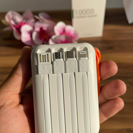 10000mAh 4-in-1 Power Bank | الكابلات المدمجة ، عرض LED ومصباح يدوي