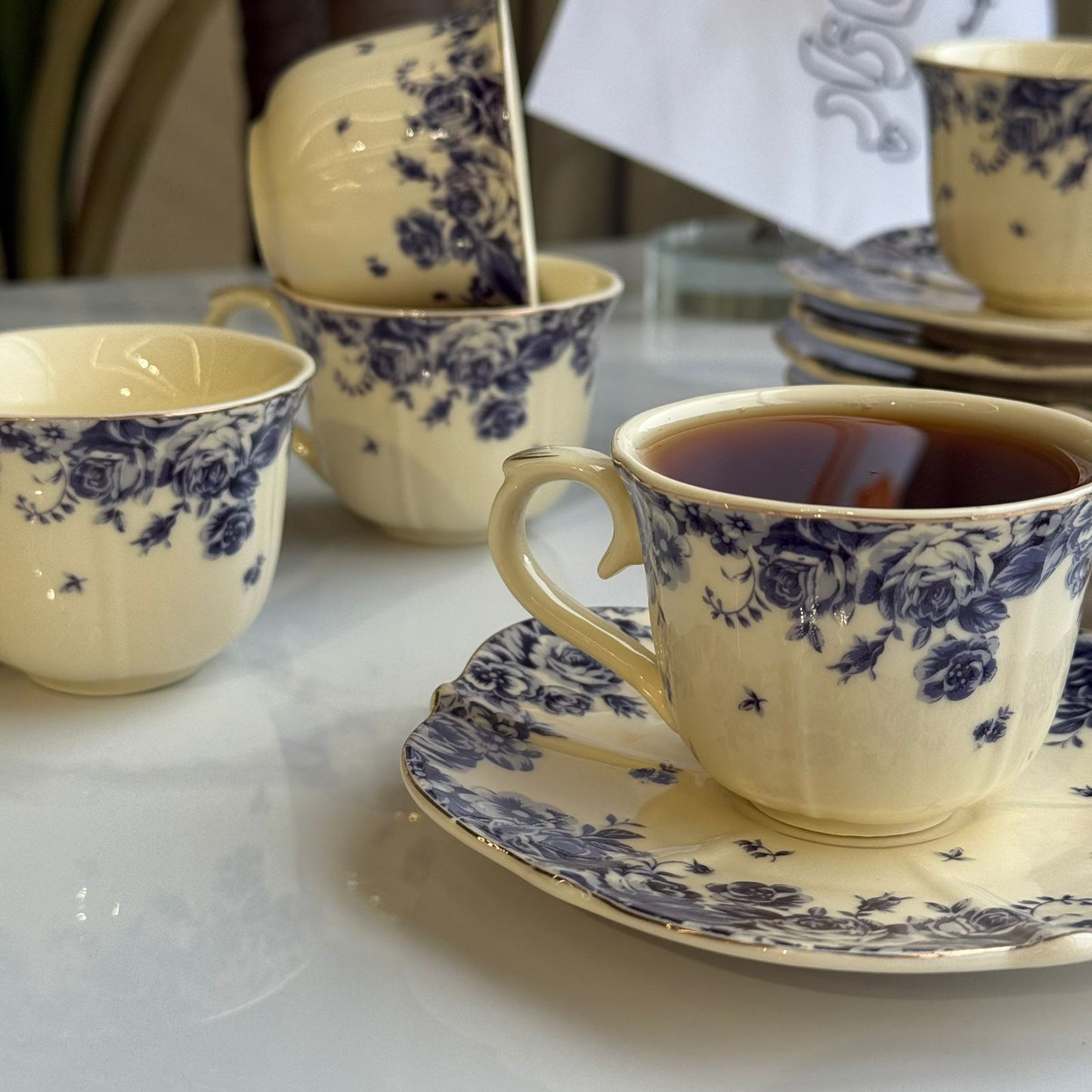 Classic Floral Coffee Cups & Saucers Set
