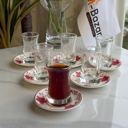 Double-Wall Tea Glass & Floral Saucer Set