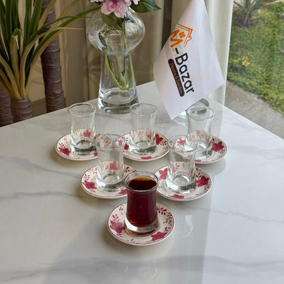 Double-Wall Tea Glass & Floral Saucer Set